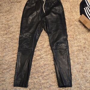 Black Leather Womens Jogger Pants